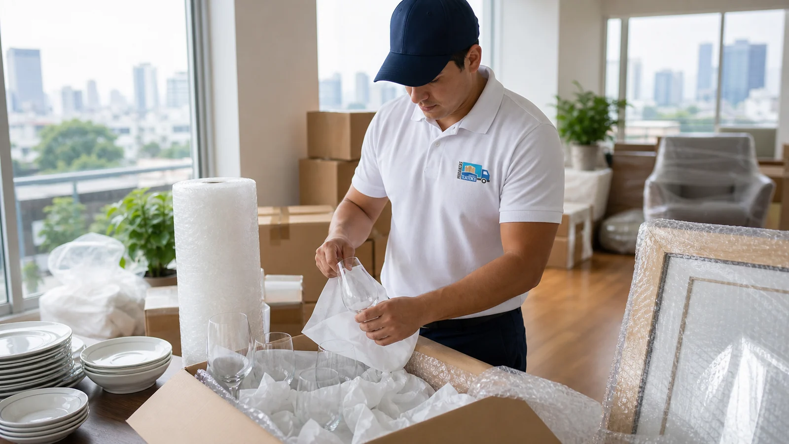 Materiales de empaque para proteger muebles y objetos delicados en una mudanza